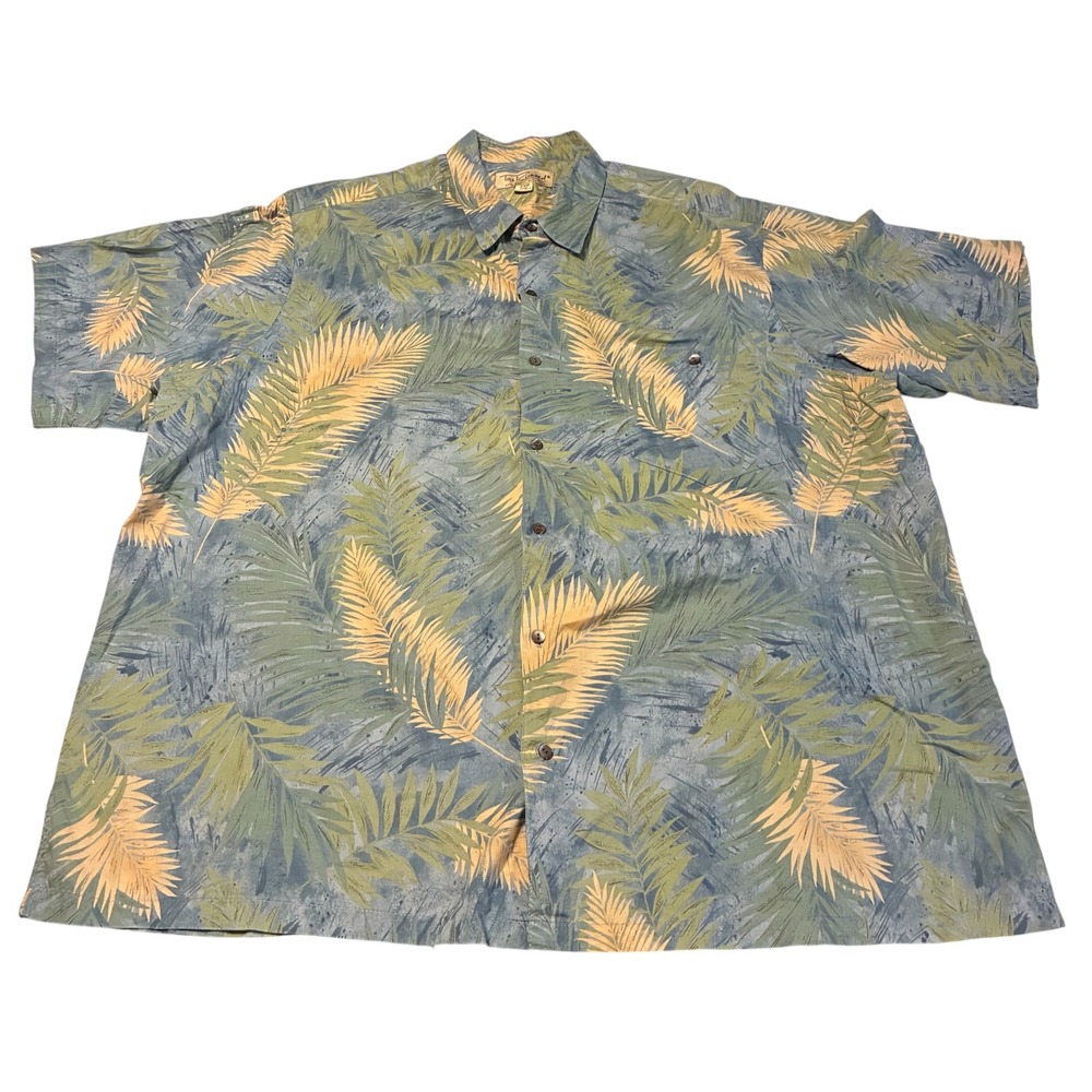 Tori Richard Mens Blue Tropical Palm Leaf Button Up Shirt 2XB